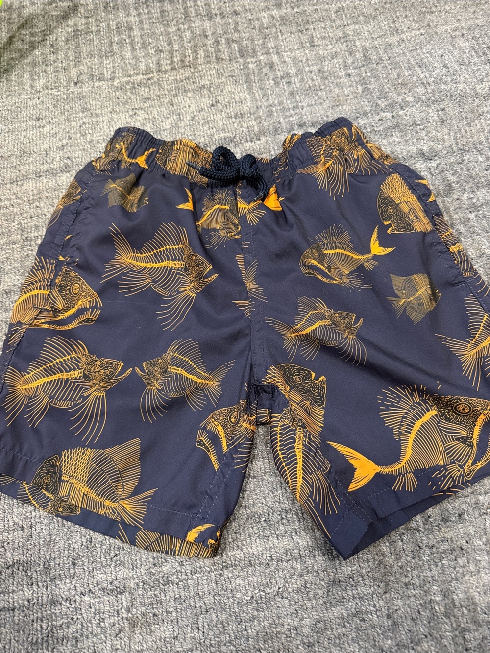 Vilebrequin Navy and Yellow Fish Print Kids Swim Trunks